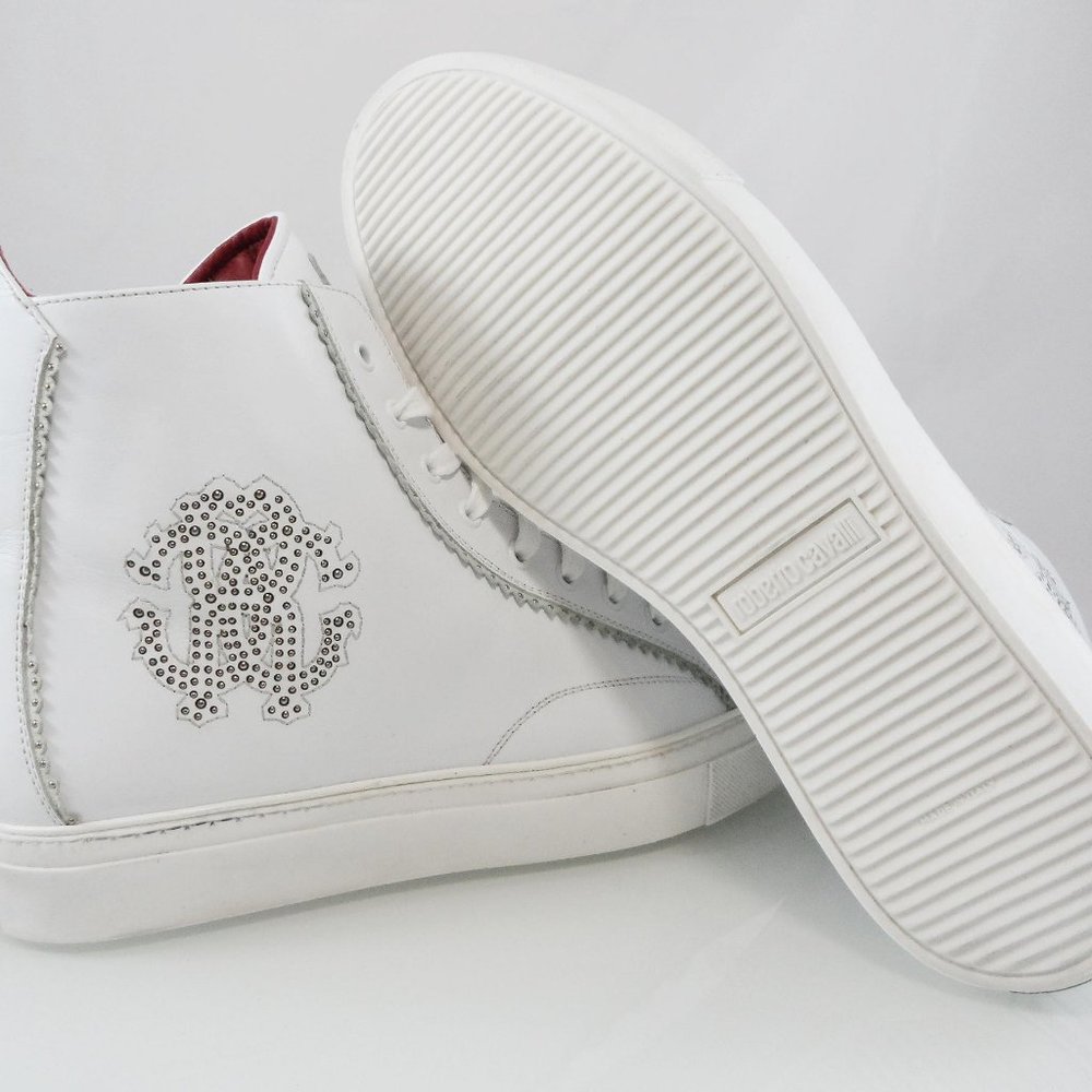 🎁FATHERS DAY NEW $579 ROBERTO CAVALLI HI-TOP EMBELLISHED RC LOGO SNEAKERS 45 - Picture 11 of 12